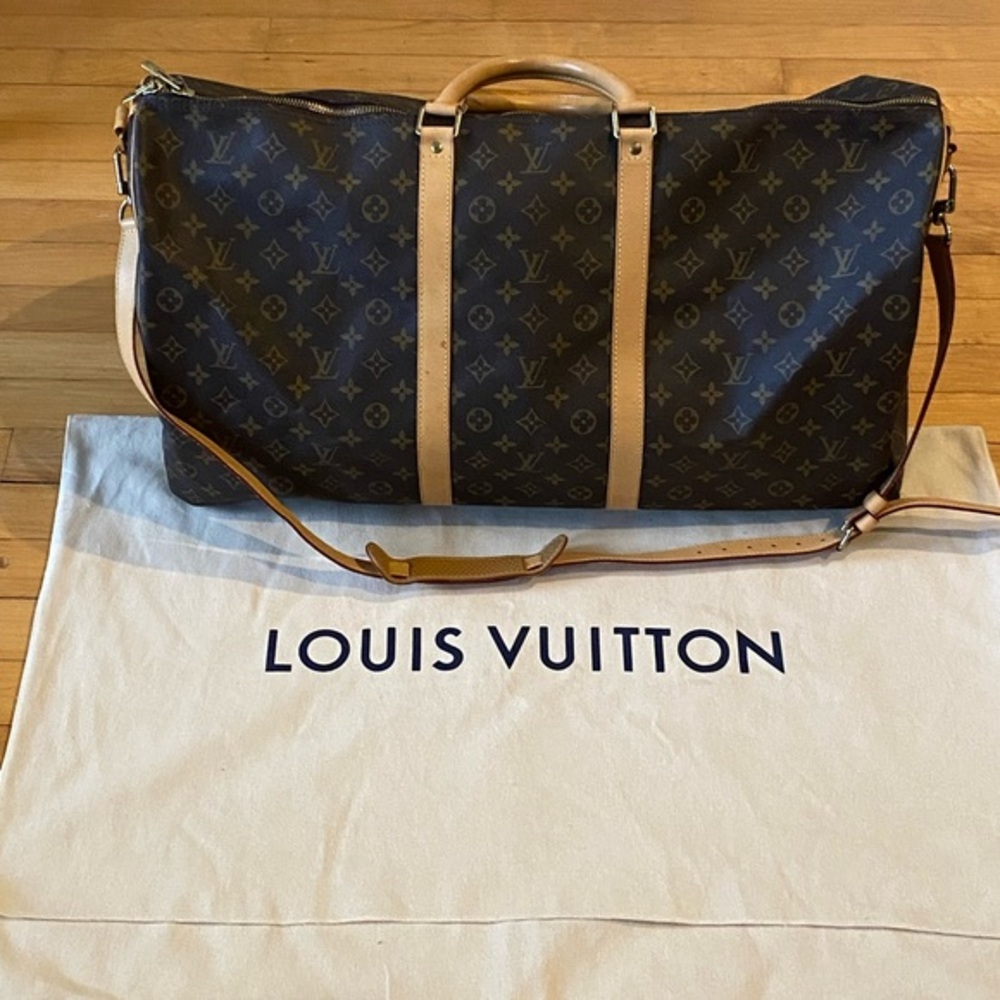 Authentic Louis Vuitton Monogram Keepall Bandouliere 60 Travel Duffle
